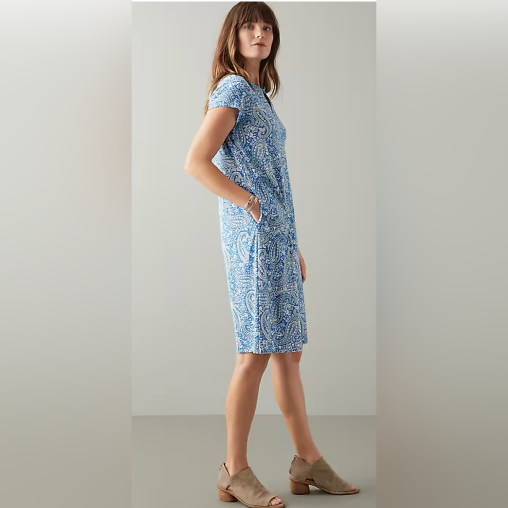 J. Jill Paisley-Printed A-Line Dress blue white short sleeve XLP NWT - Picture 4 of 11